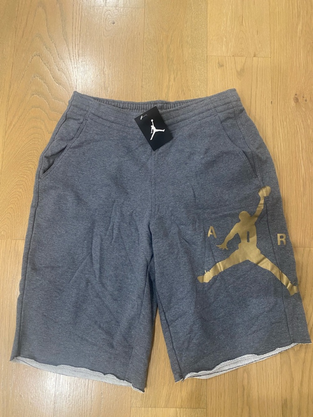 Jordan Men's Gray Athletic Shorts with Gold Jumpman